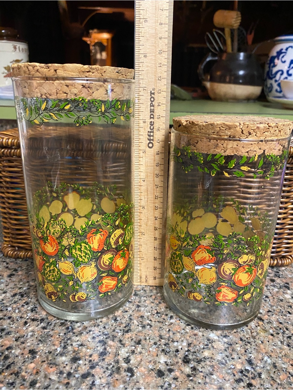 Vintage Spice of Life Glass Canister Set with Cork Lids Mushroom/Veggie Motif - Picture 7 of 9